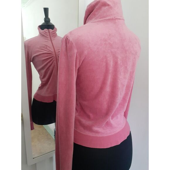 Y2K Guess Jeans Authentic FullZip Cinched Velour Preppy Girl Pink Hoodie Small - Picture 8 of 12